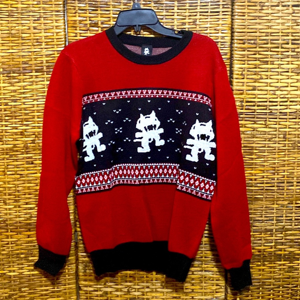 New in package Monstercat red black white Xmas  Long Sleeve sweater S